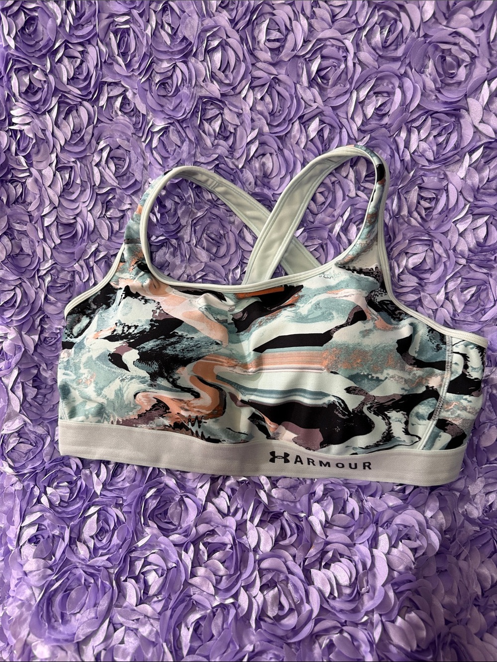 Under Armour Purple Marble Print Sports Bra - Light Purple/Peach/Blue EUC 3x